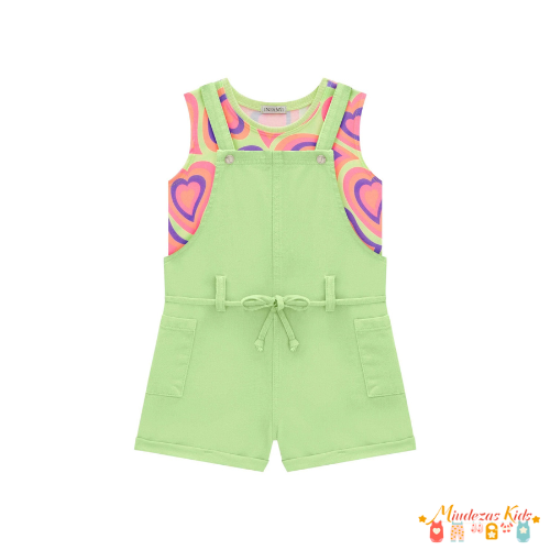 Conjunto de blusa cropped em malha fresh e jardineira em sarja pita Infanti Fashion