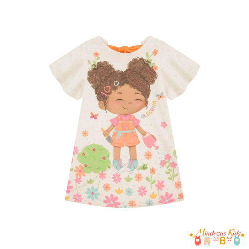 Vestido em cotton linho com patch interativo Kukie Alecrim blk23k