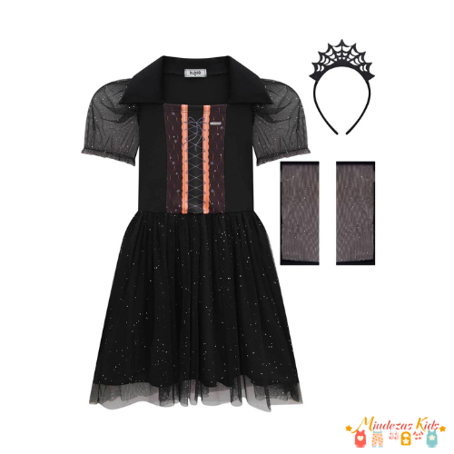 Fantasia de Bruxinha Vampira (vestido + arco + luva) Kukie