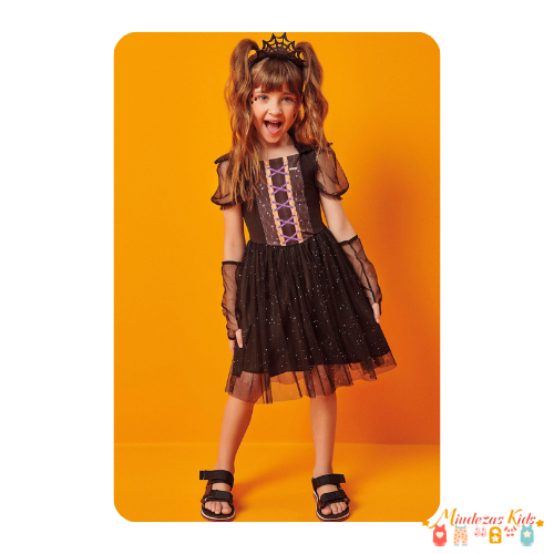 Fantasia de Bruxinha Vampira (vestido + arco + luva) Kukie