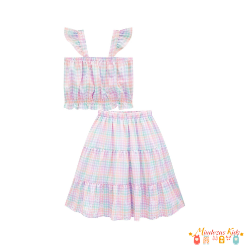 Conjunto de top cropped e saia midi em light peach Kukie