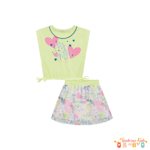 Conjunto de blusa boxy em meia malha com saia em tela Infanti