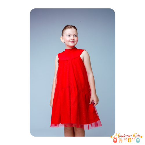 Vestido godê tule L2M Girls vermelho