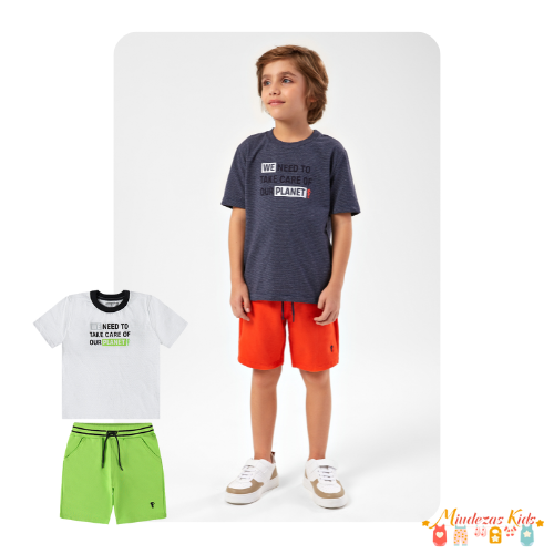 Conjunto de camiseta e bermuda Onda Marinha Planet