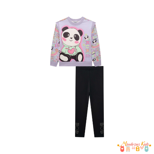 Conjunto de blusão alongado em moletom e legging em termoskin Kukiê