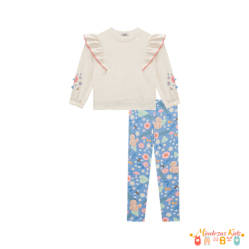 Conjunto de blusão em moletom linho e legging em molecotton Kukiê