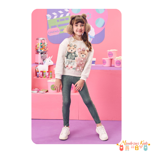 Conjunto de blusão em moletom linho 3 cabos e legging em termoskin Kukiê