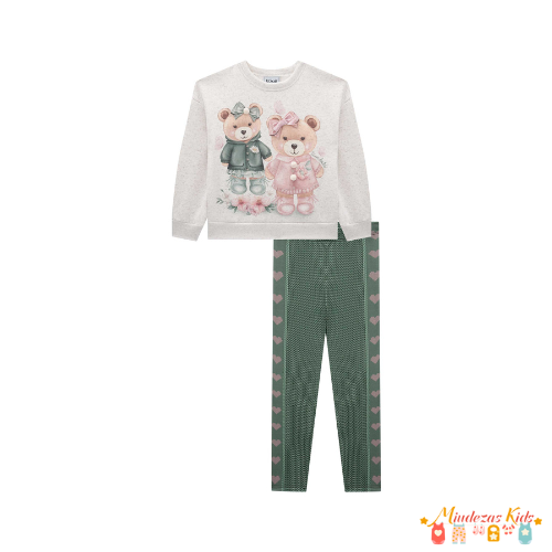 Conjunto de blusão em moletom linho 3 cabos e legging em termoskin Kukiê