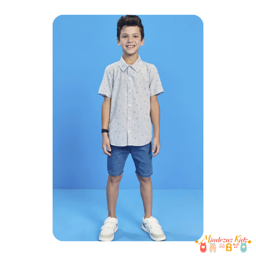 Conjunto de camisa e bermuda jeans Luc.boo