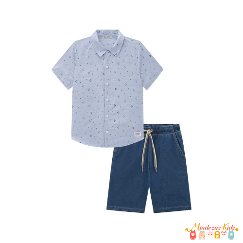 Conjunto de camisa e bermuda jeans Luc.boo