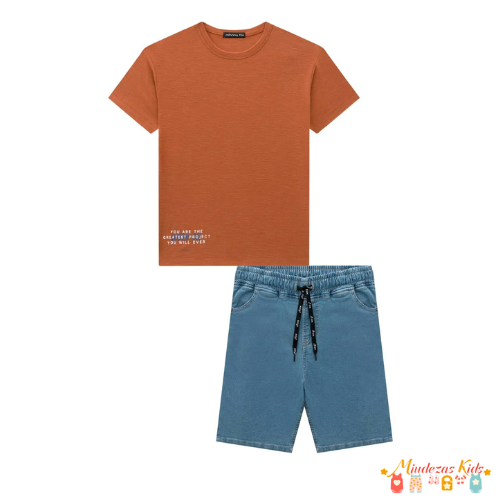 Conjunto camiseta e bermuda jeans Luc.boo
