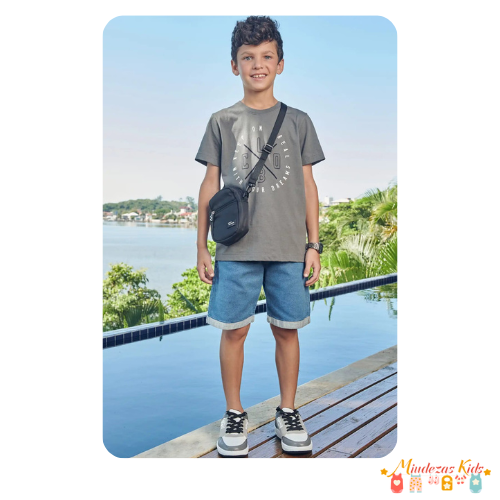 Conjunto camiseta e bermuda jeans Luc.boo