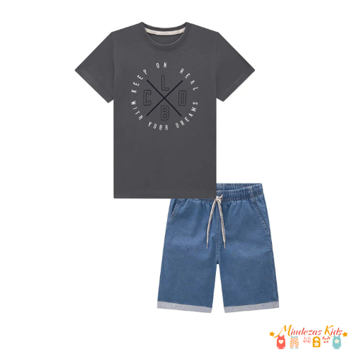 Conjunto camiseta e bermuda jeans Luc.boo