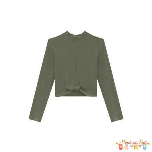 Blusa cropped com nó frontal em canelado Vic&Vicky