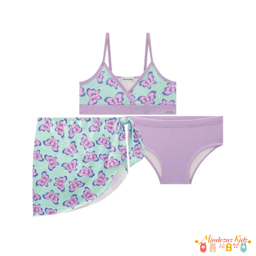 Trio de biquini e saia em malha UV dry 50+ Vic&Vicky Enjoy