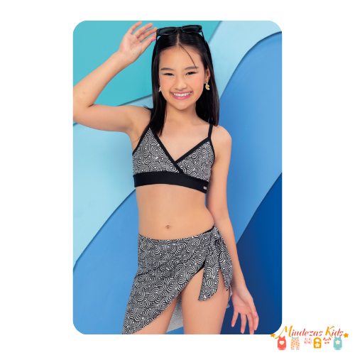 Trio de biquini e saia em malha UV dry 50+ Vic&Vicky Black