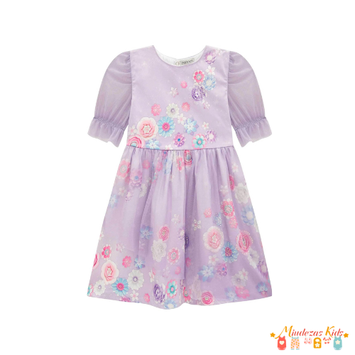 Vestido em super cetim e tule Infanti Festa