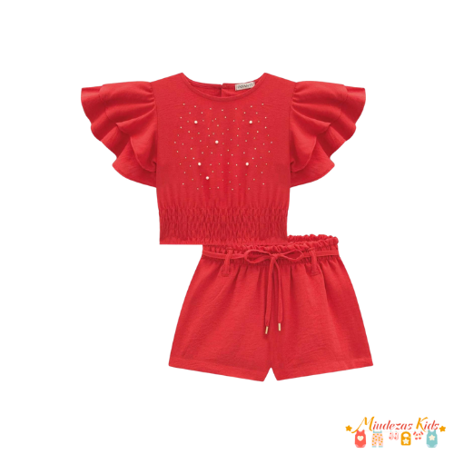 Conjunto de blusa boxy e shorts air flow vermelho Infanti