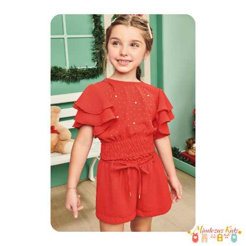 Conjunto de blusa boxy e shorts air flow vermelho Infanti