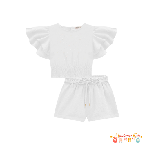 Conjunto de blusa boxy e shorts air flow branco Infanti