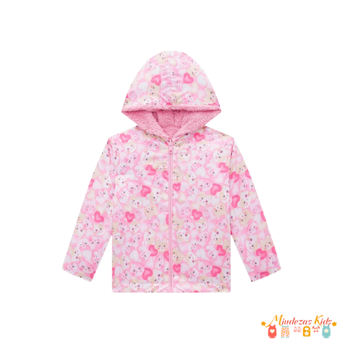 Jaqueta reversível em nylon e pelo carneirinho rosa Infanti