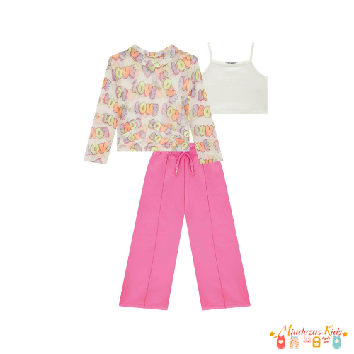 Conjunto de calça wide leg e blusa cropped Kukiê