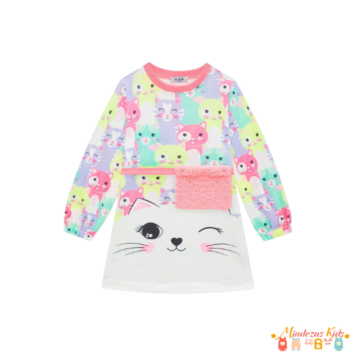 Vestido em molecotton e pochete em pelo Kukiê