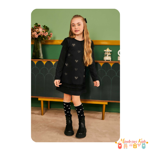 Vestido em termoskin peluciado e tule Infanti