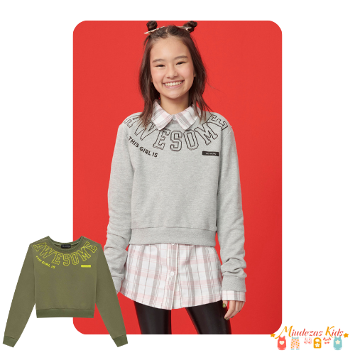 Blusão boxy em moletom sem pelúcia Vic&Vicky