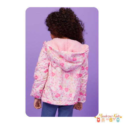 Jaqueta reversível em nylon e pelo carneirinho rosa Infanti
