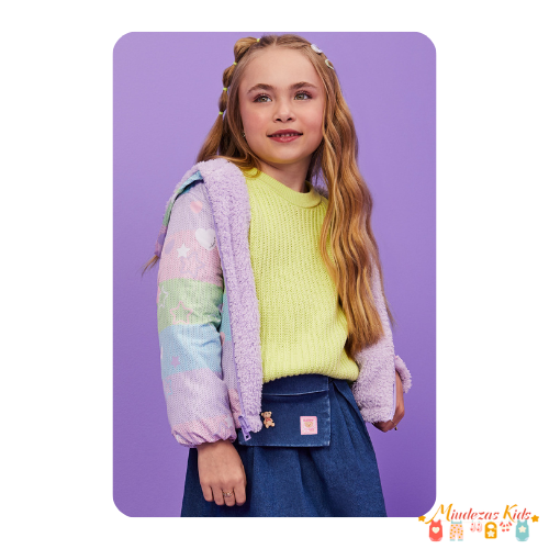 Jaqueta reversível em nylon e pelo carneirinho Infanti