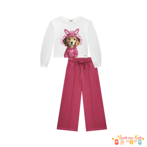 Conjunto de blusão boxy em molecotton e wide leg em moletom Infanti