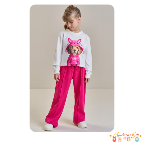 Conjunto de blusão boxy em molecotton e wide leg em moletom Infanti