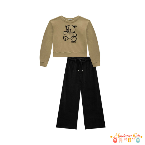 Conjunto de blusão boxy em moletom e calça wide leg Infanti