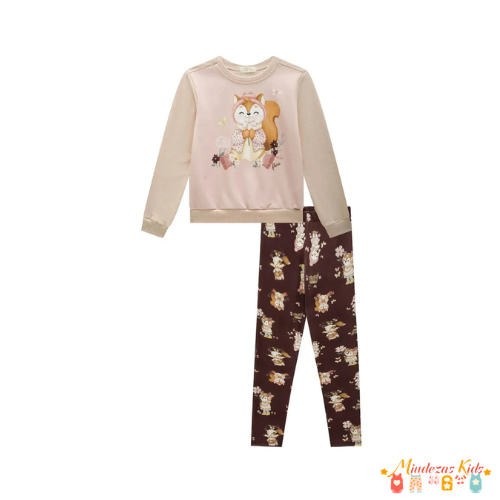 Conjunto de blusão em moletom com pelúcia e legging em termoskin peluciado Infanti