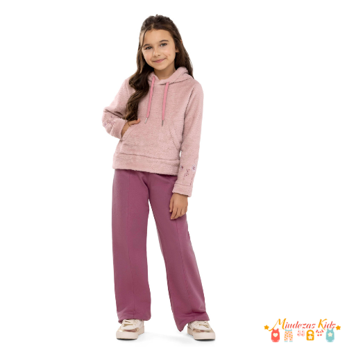 Conjunto de blusão com capuz em pelo fleece e calça em moletom felpado Angerô