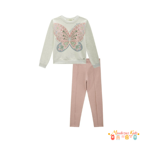 Conjunto de blusão em moletom com pelúcia e legging em molecotton Infanti