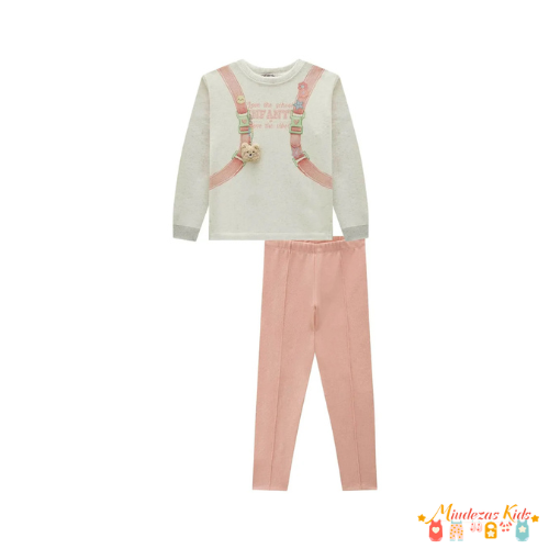 Conjunto de blusão em moletom e calça legging em moletwill Infanti