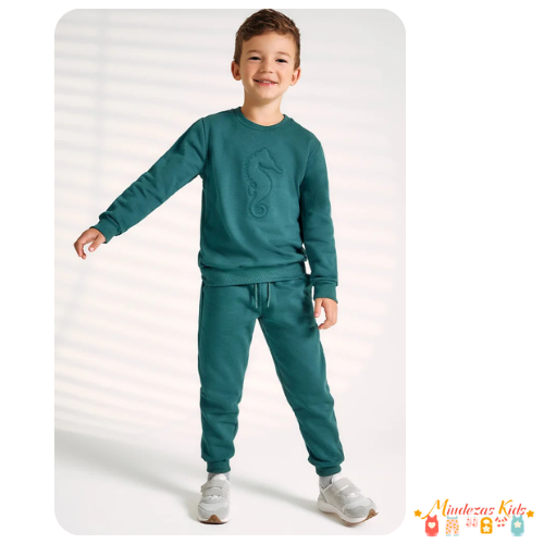 Conjunto infantil masculino de blusão e calça em moletom Onda Marinha