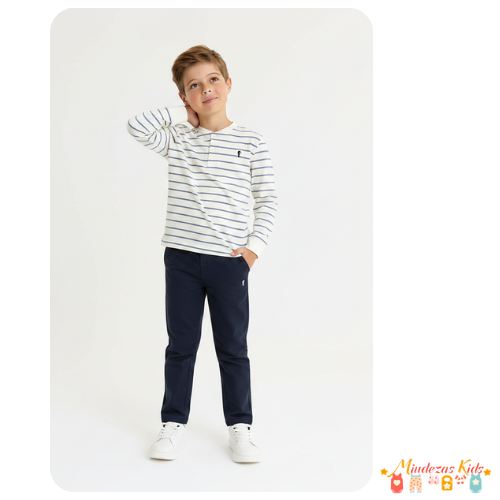 Conjunto infantil masculino de bata listrada e calça em moletinho Onda Marinha