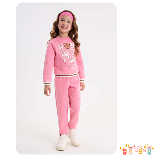 Conjunto infantil feminino de blusão e calça em moletom Somnii