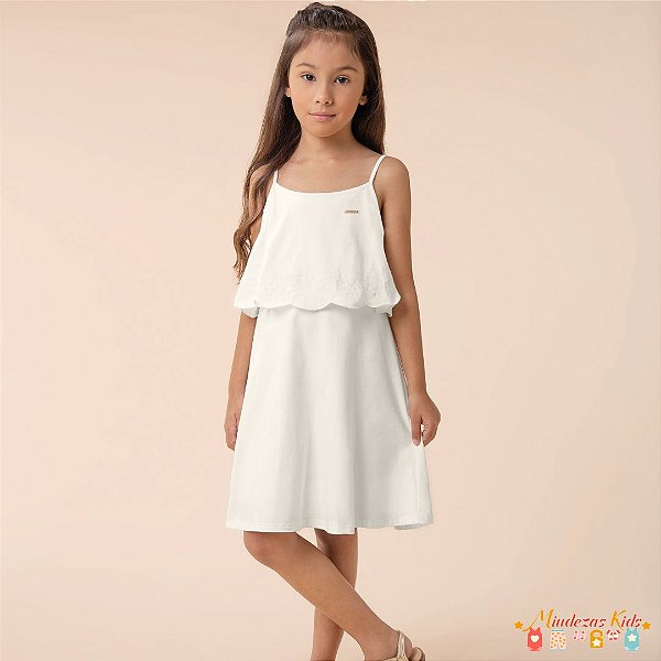 Vestido Alça Fina branco Carinhoso blk23k - Loja de Roupa Infantil e Teen  Online