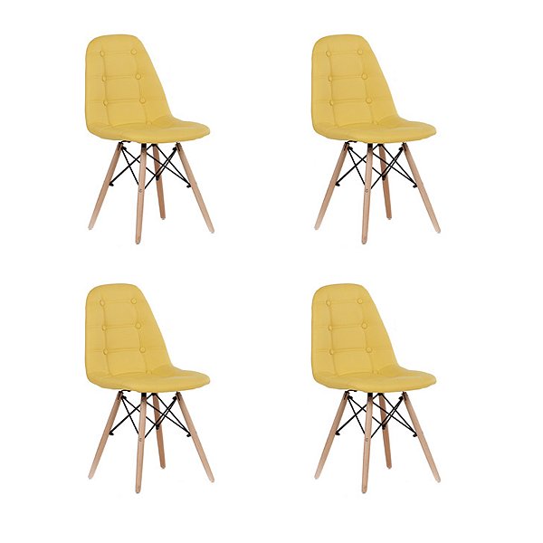 Kit 4x Cadeira Design Botone Eames Eiffel DAR Ray Pes Madeira Salas Madrid Amarelo  Fratini