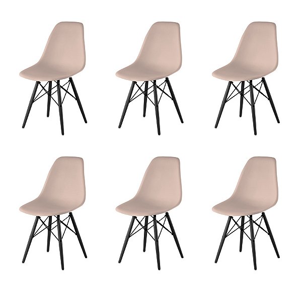 Kit 6x Cadeira Design Eames Eiffel DAR Ray Pes Madeira Salas Florida Fendi Assento Polipropileno Fratini