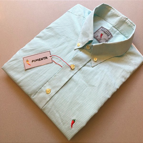 CAMISA MASC. MICRO XADREZ VERDE ÁGUA