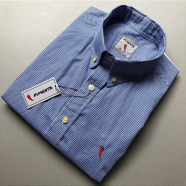 CAMISA MASC. MICRO XADREZ AZUL ROYAL
