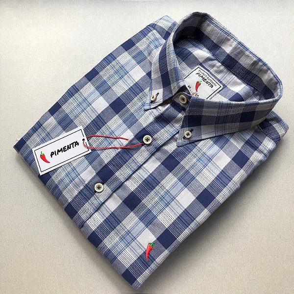 Camisa Xadrez- Azul Marinho & Branca