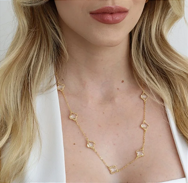 Colar trevo Longo Cristal