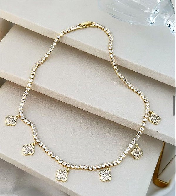 Colar Luxo Trevo Zirconia