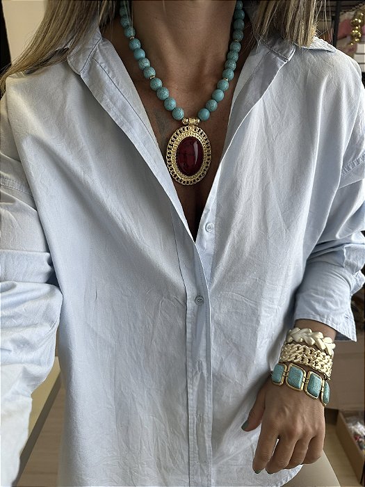 Colar Maxi Turquesa e Marsala